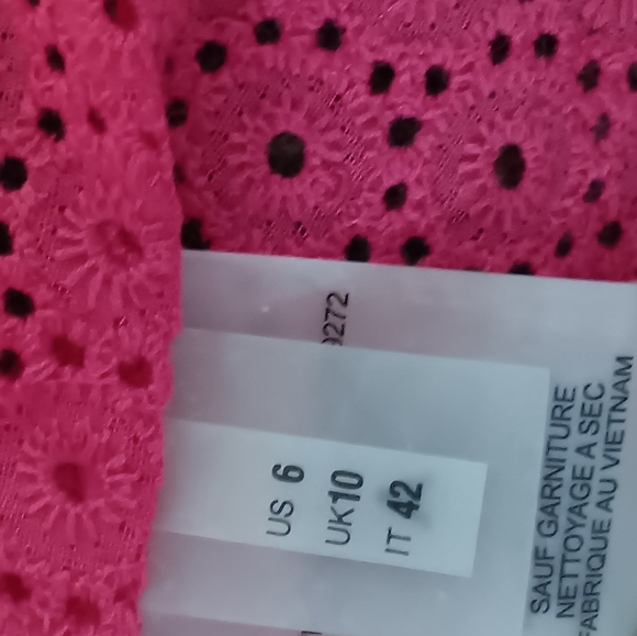 ELIE TAHARI $298 Neon Pink Embroidered Eyelet Ribbon Collar Jacket Top Size 6 - Picture 7 of 9